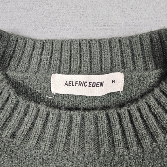 Aelfric Eden Sweater Mens Medium Green Distressed Ripped Knit Crewneck Pullover - Picture 5 of 8